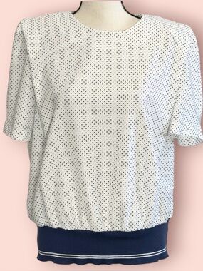 3/$10 Good Times Blouse L White Polka Dot Vintage